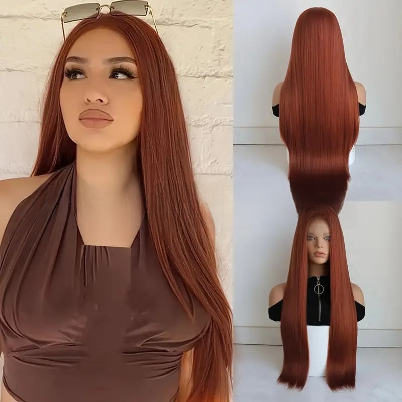 Women's Ginger Brown Front Lace Synthetic Wig
