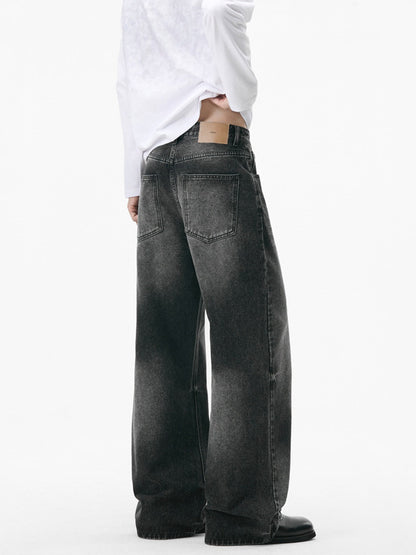 Mens Washed Loose Straight Leg Jeans