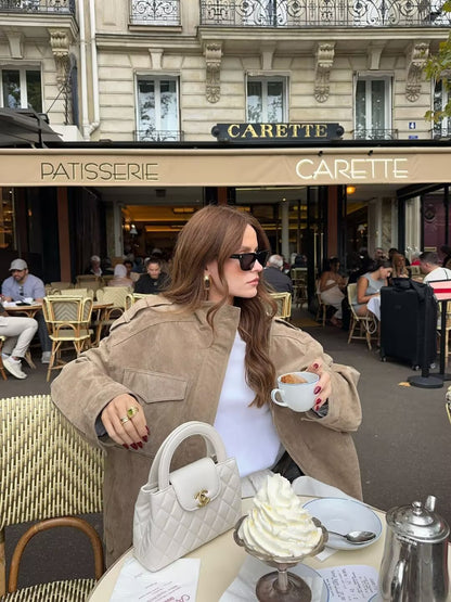 Women's Stand Collar Suede Texture Jacket