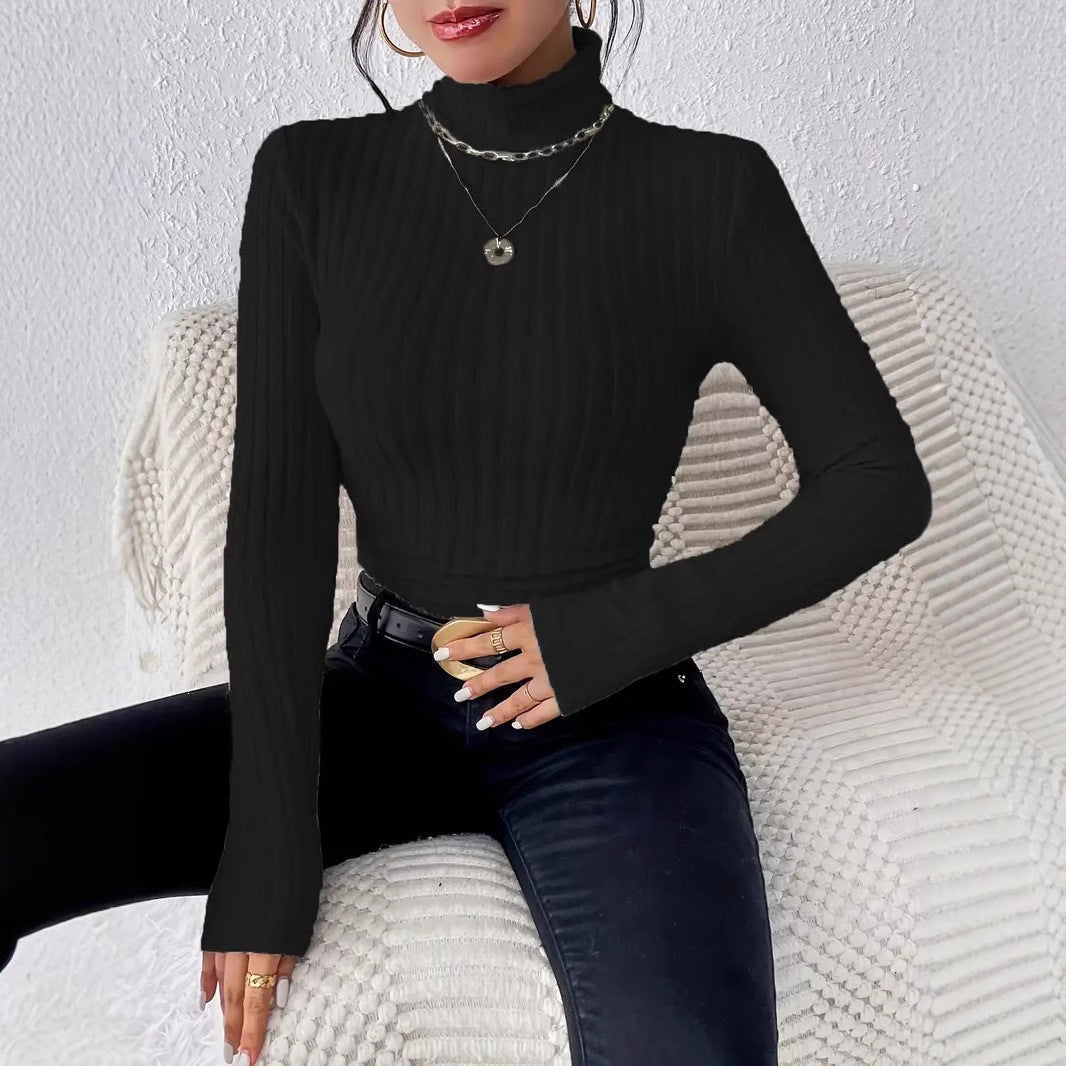 Womens High Neck Ribbed Knit Top