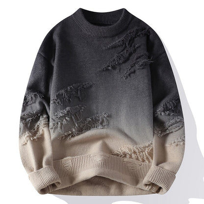 Men Gradient Color Stand Collar Knitted Cardigan Sweater