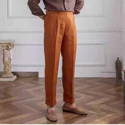 Men's Linen Straight High-Waisted Casual Pants