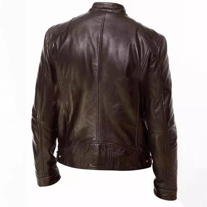 Mens Stand Collar Leather Jacket