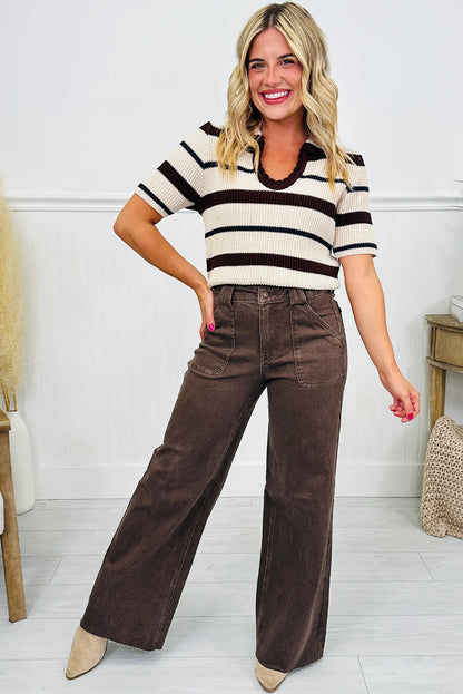 Retro gewassen jeans met opgestikte zakken wijde pasvorm