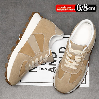Mens Breathable Height Increasing Sneakers Genuine Cowhide Leisure Shoes