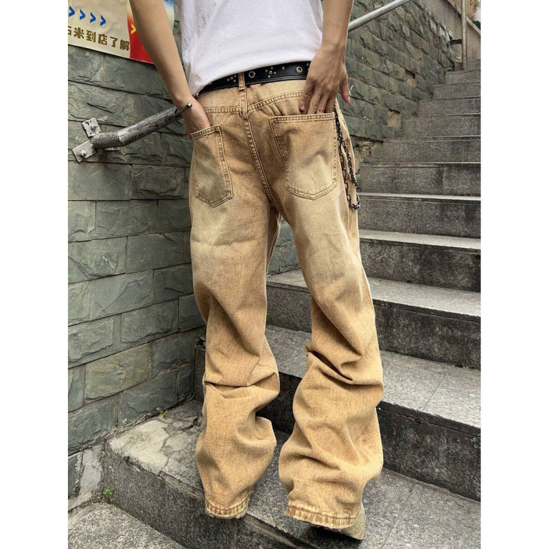 Washed Straight-Length Denim Pants
