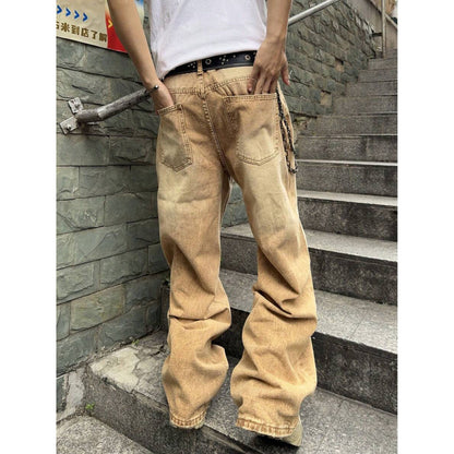 Washed Straight-Length Denim Pants