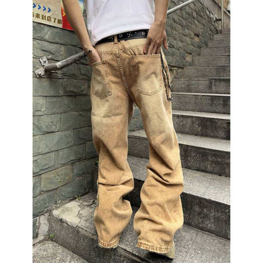 Washed Straight-Length Denim Pants