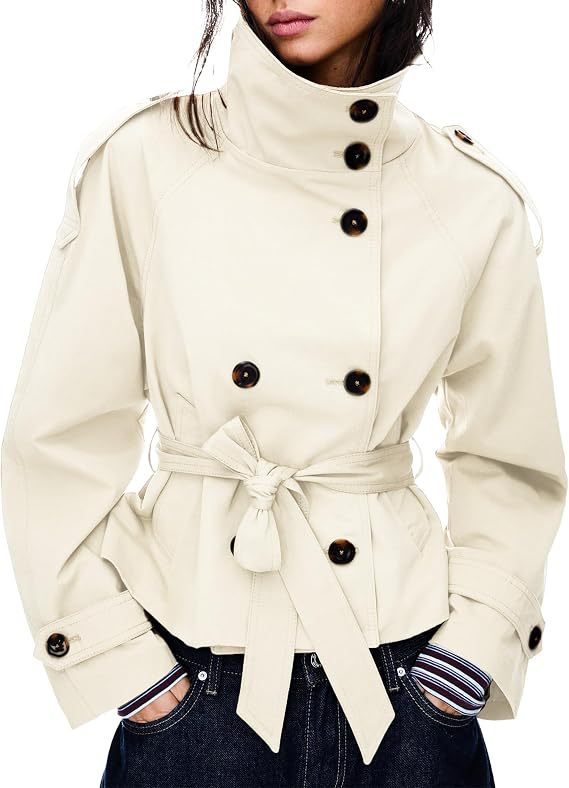 Dubbelknoops korte trenchcoat voor dames