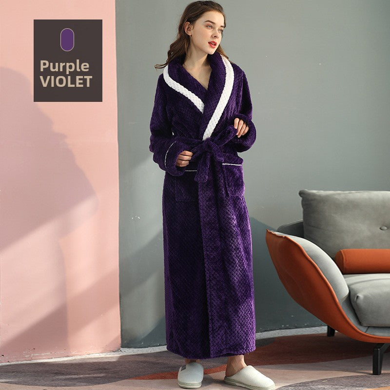 Long Thick Flannel Couple Bathrobe with Lapel Collar