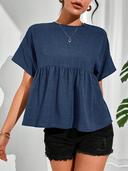 Linnen babydoll-shirt met korte mouwen