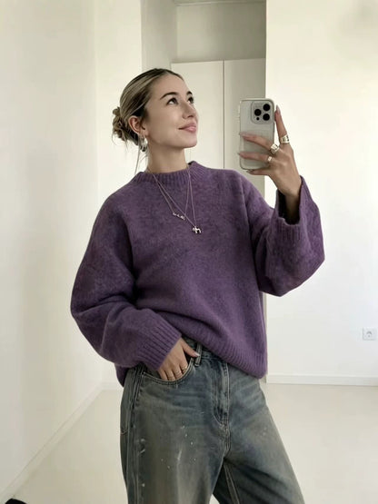Womens Solid Color Knit Pullover