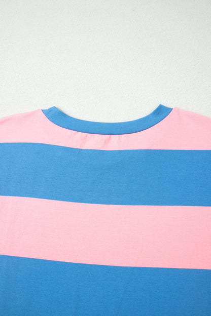 Oversized gestreepte T-shirt met kleurblokken en korte mouwen