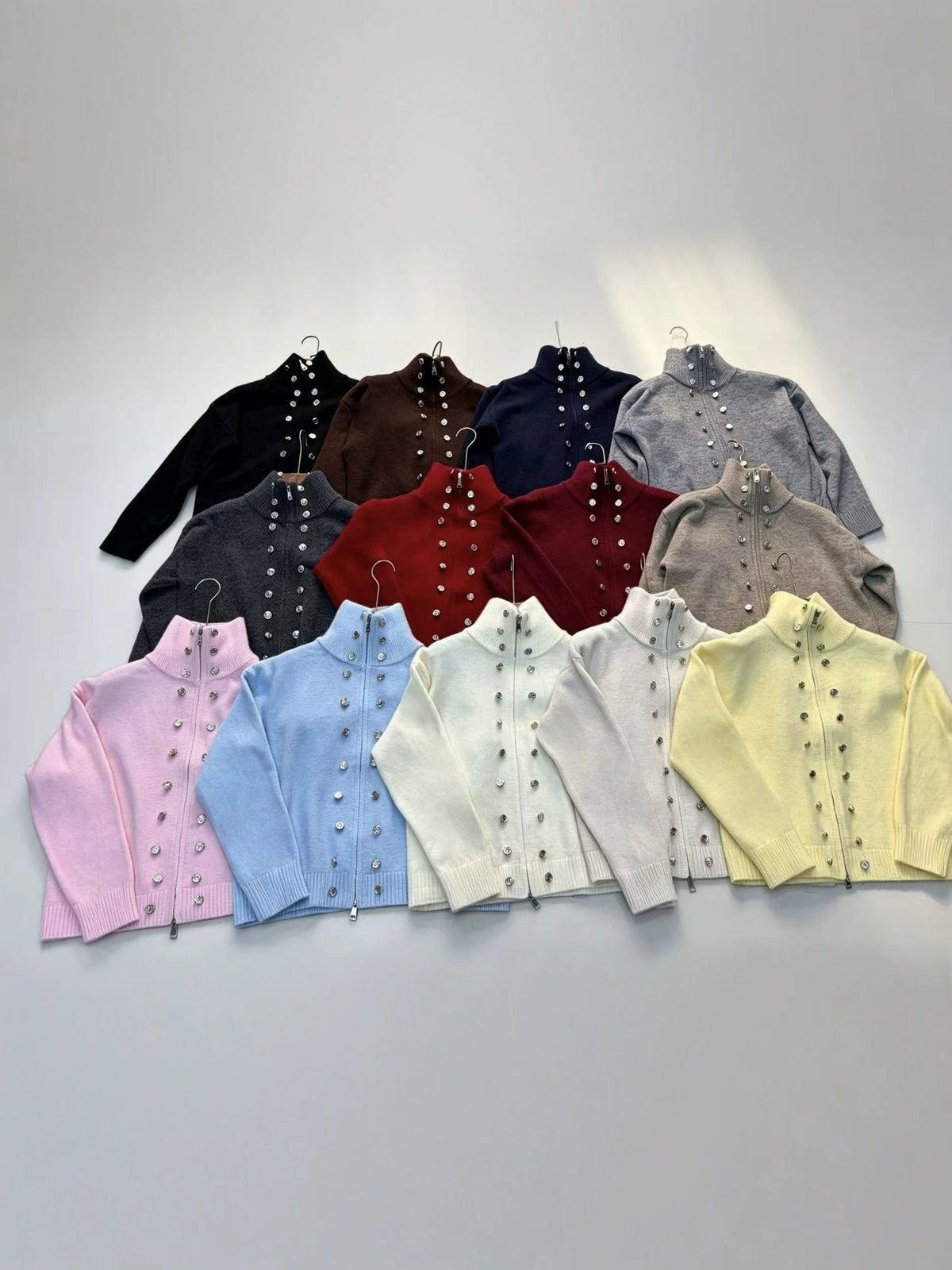 button-decorated knitted zipper cardigan sweater coat