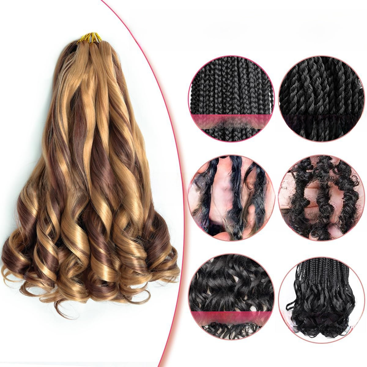 Synthetic fiber wig with long wavy hair