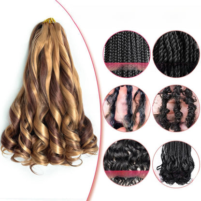 Synthetic fiber wig with long wavy hair