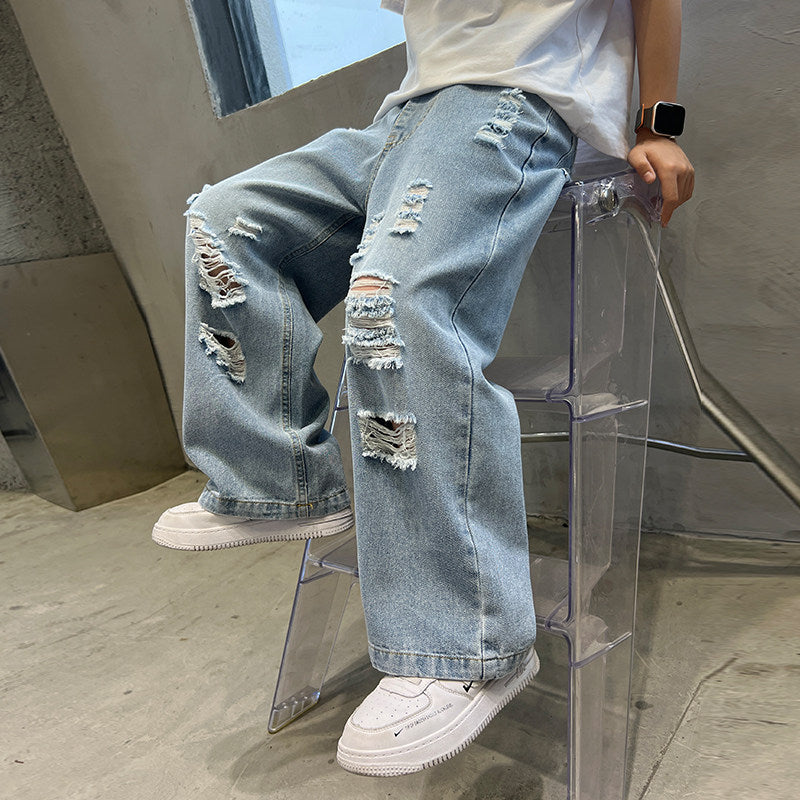 Boys Tencel Ripped Wide Leg Jeans