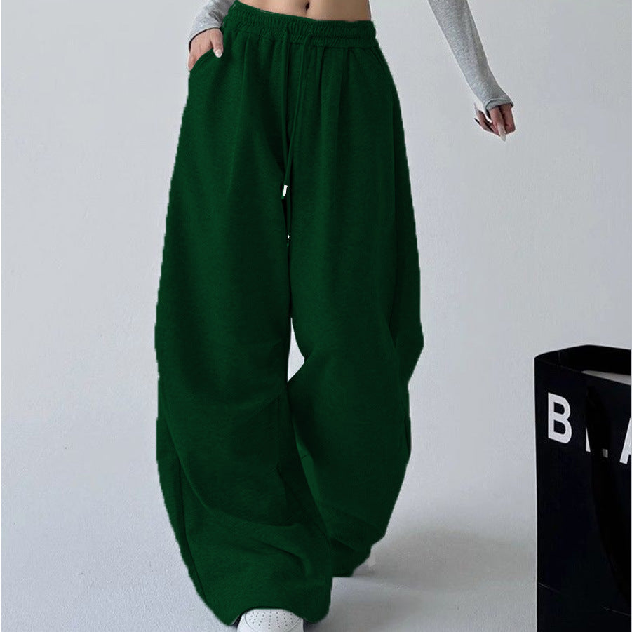 Women's Straight Loose Fleece-Lined Drawstring Casual Pants