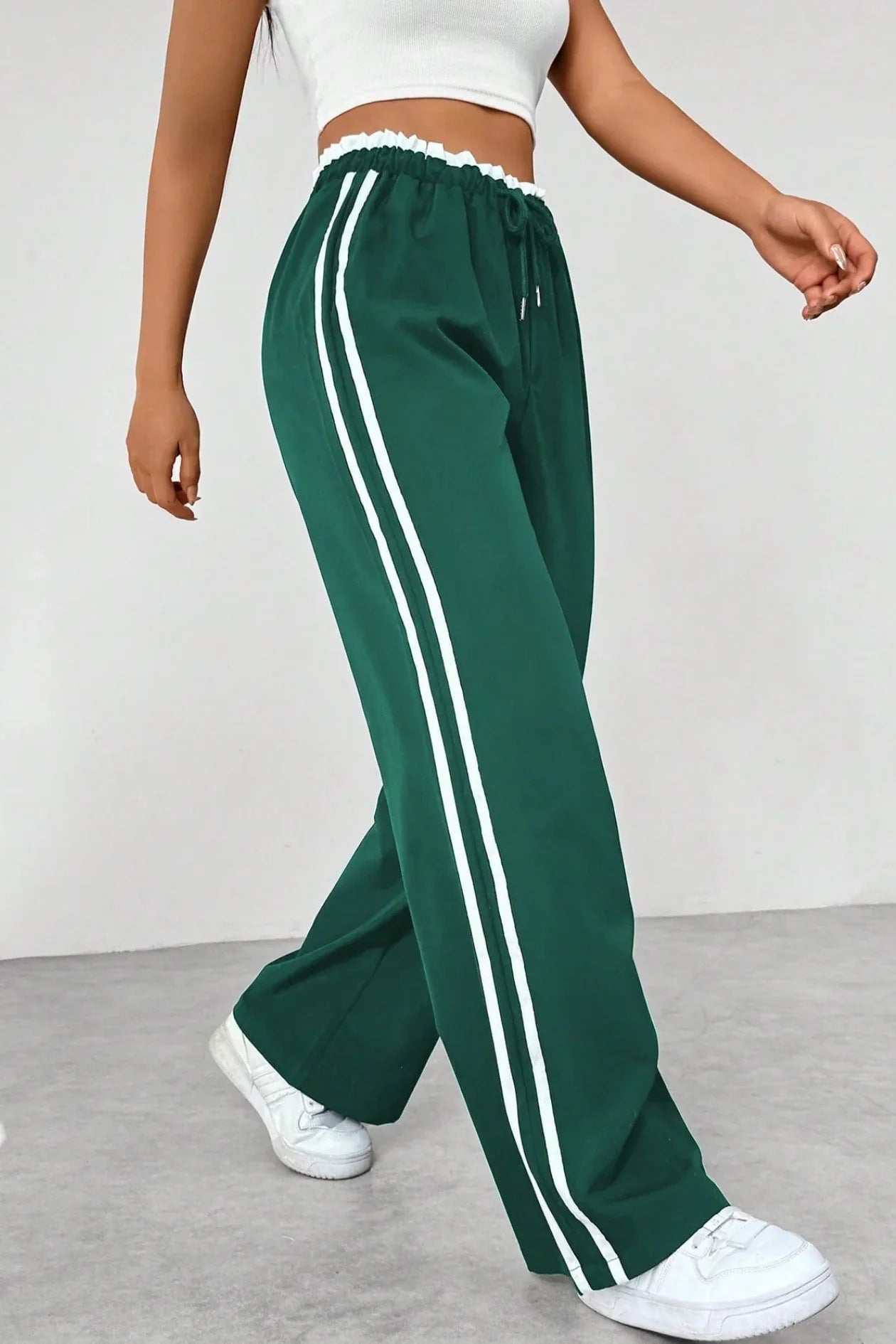 Womens Side-Striped Wide-Leg Sports Pants