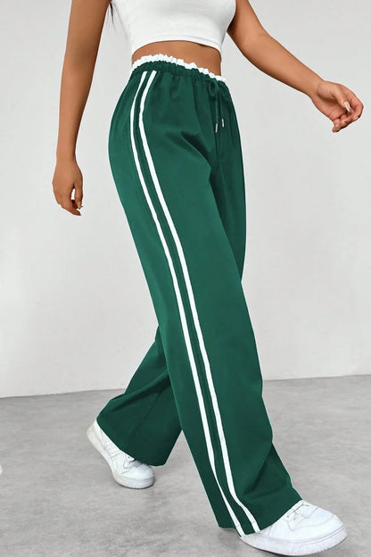 Womens Side-Striped Wide-Leg Sports Pants