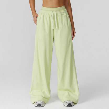 Contrasting Color Sports Sweatpants Loose High Waisted Straight Pants with Pockets