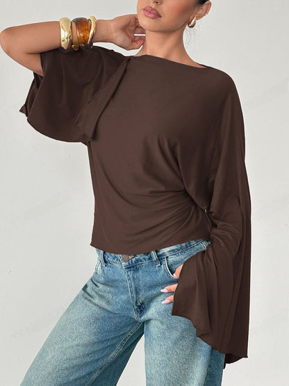 Casual gebreide slim fit top met lange wijde mouwen en strik op de rug