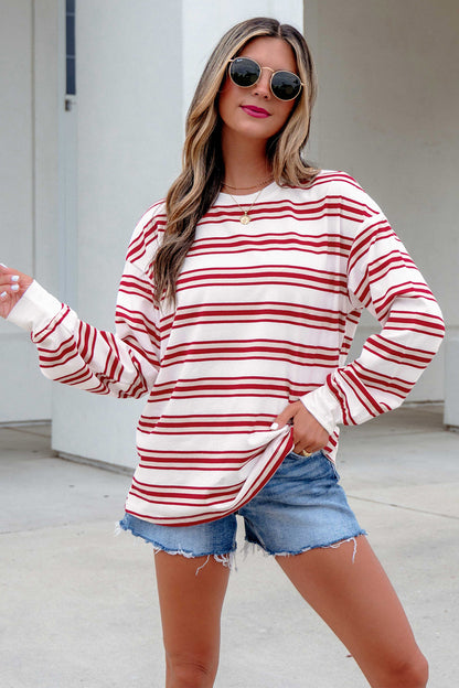 Casual gestreepte sweatshirt met lange mouwen en verlaagde schouders