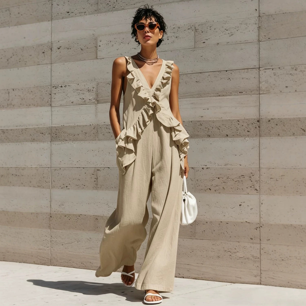 Womens V-Neck Sleeveless Jumpsuit