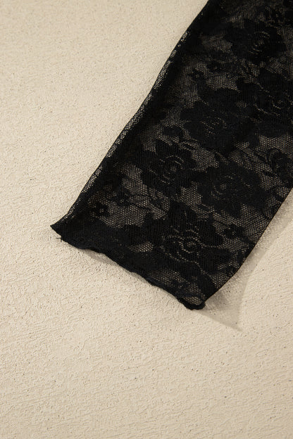 Top met lange mouwen en bloemenprint van mesh in grote maten
