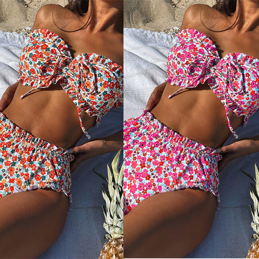 Floral Strapless Triangle Bikini
