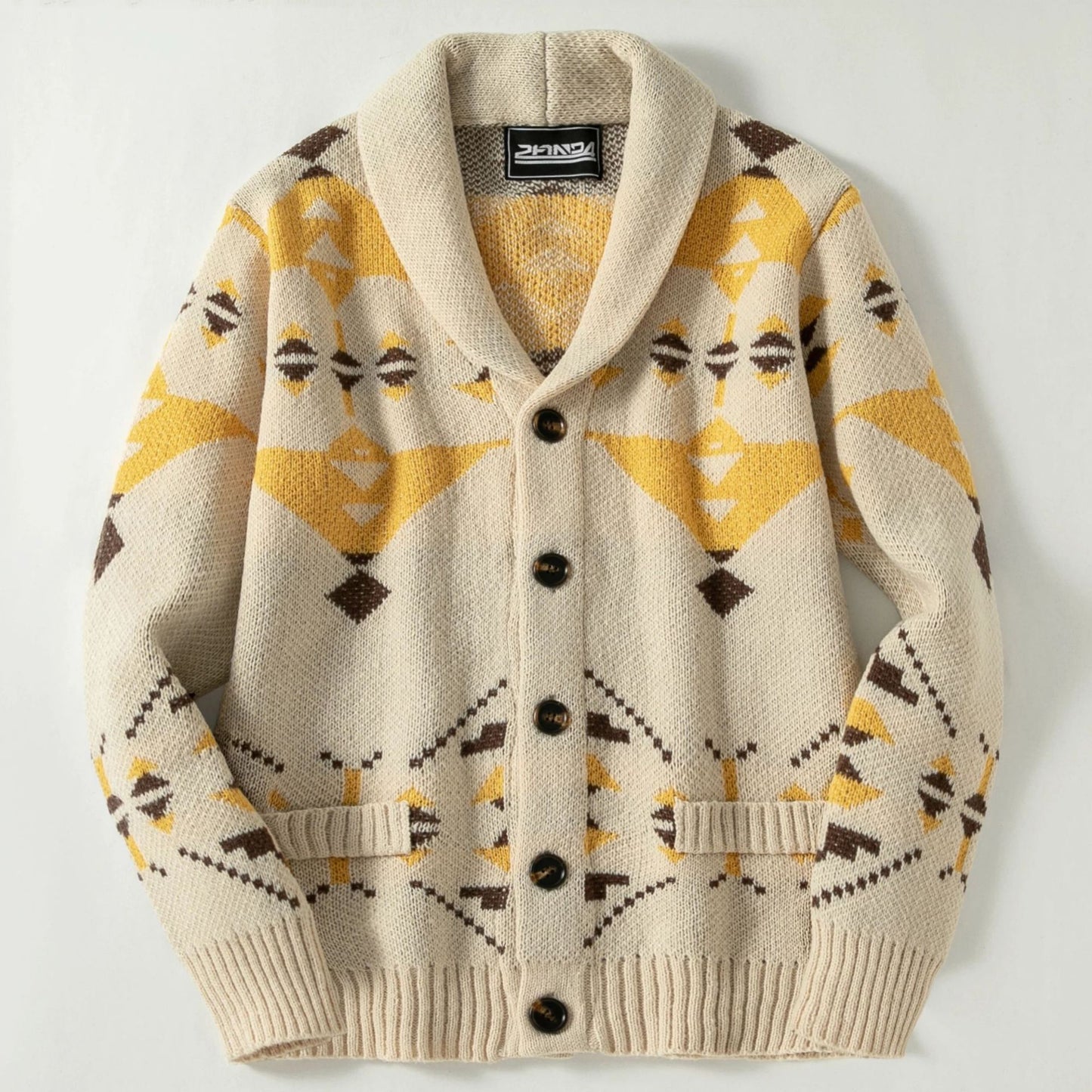 Cross-Border New Men's Ethnic Style Retro Geometric Jacquard Knitted Cardigan Autumn and Winter Loose Warm Sweater Sy0052