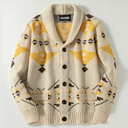 Cross-Border New Men's Ethnic Style Retro Geometric Jacquard Knitted Cardigan Autumn and Winter Loose Warm Sweater Sy0052