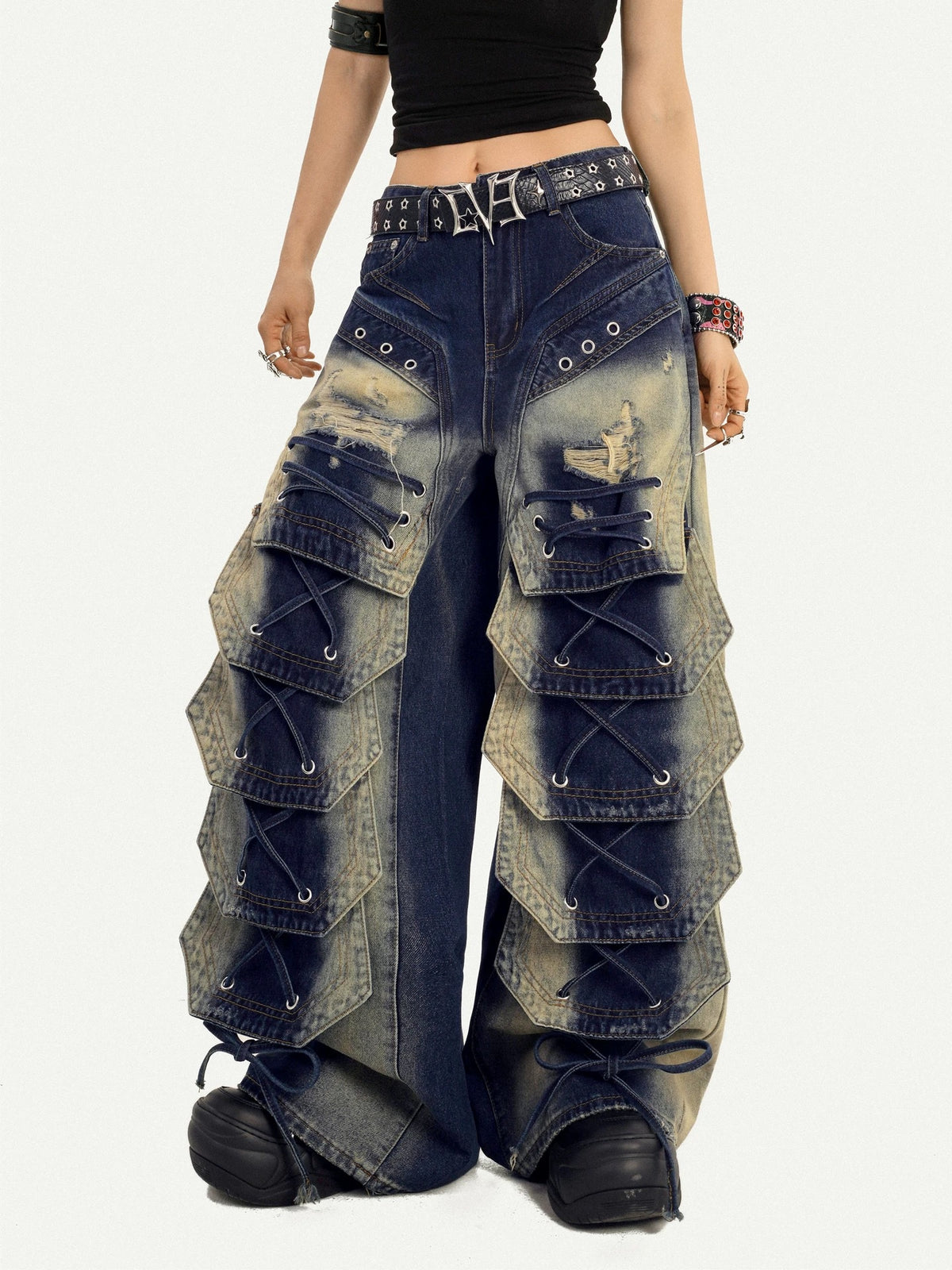 Heavy-Duty Washed Denim Wide-Leg Trousers