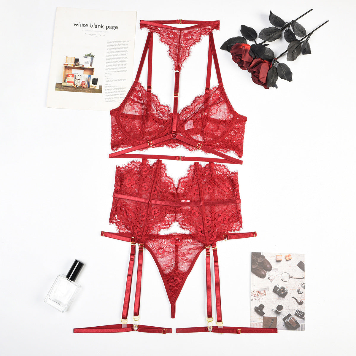 Transparent Lace Lingerie Set with Underwire