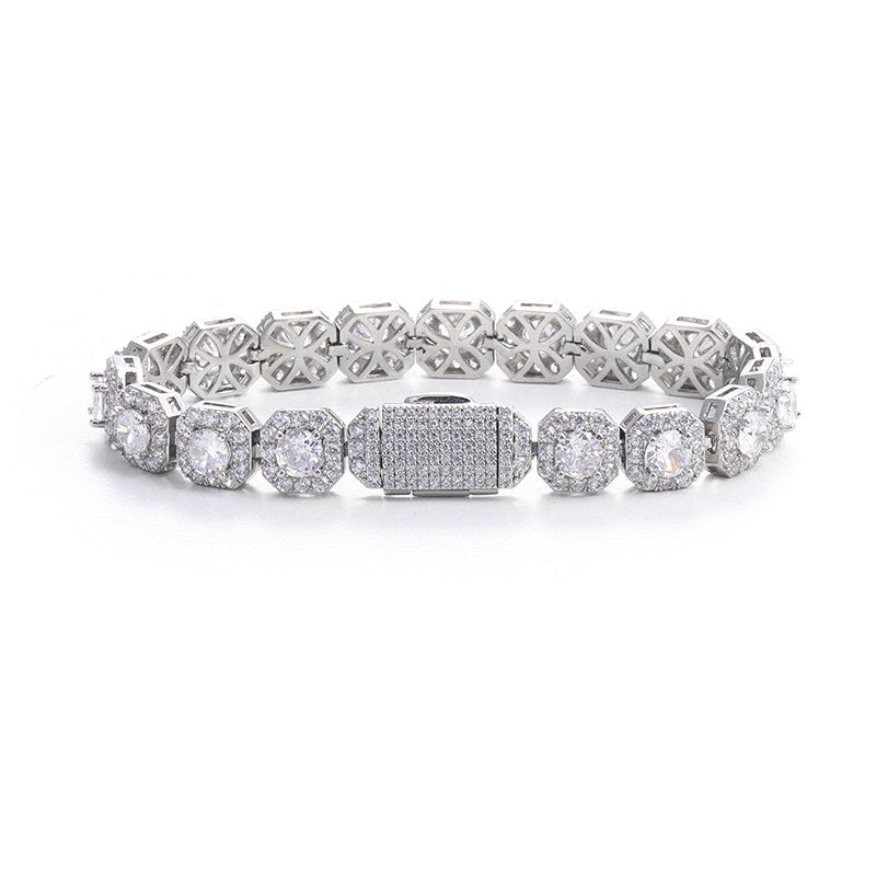 Full Diamond Square Cuban Chain Bracelet for Men