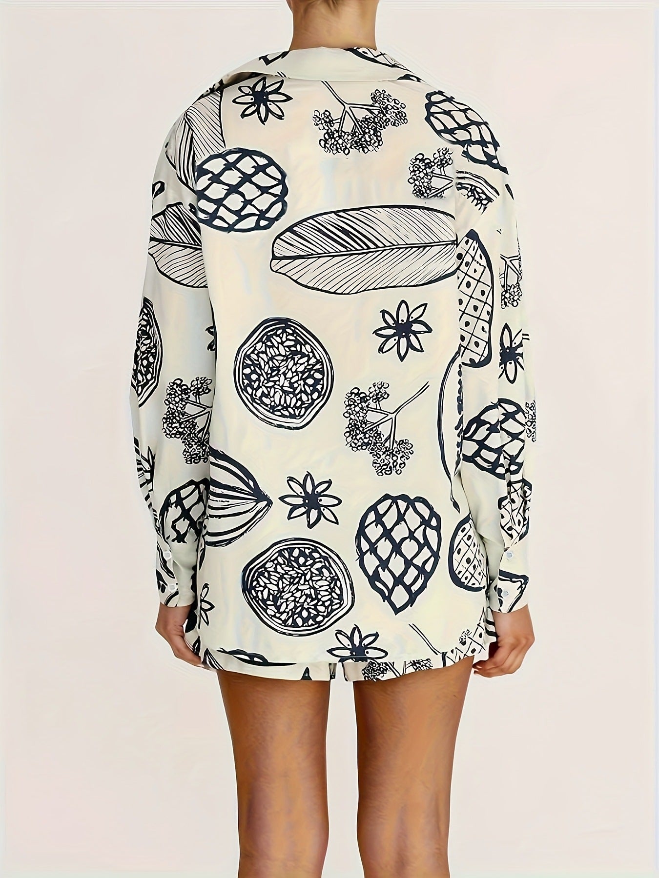 Losse overhemd en shorts met fruitprint tweedelige set