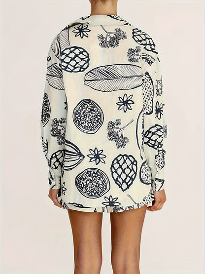 Losse overhemd en shorts met fruitprint tweedelige set
