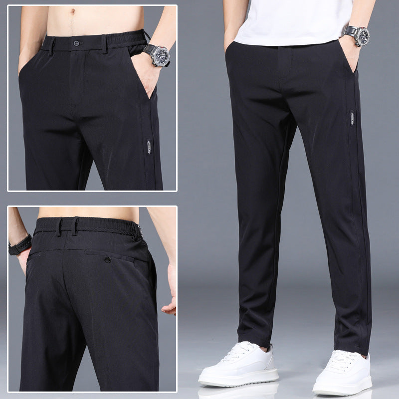 Men's Ice Silk Elastic Waist Straight-Leg Casual Pants