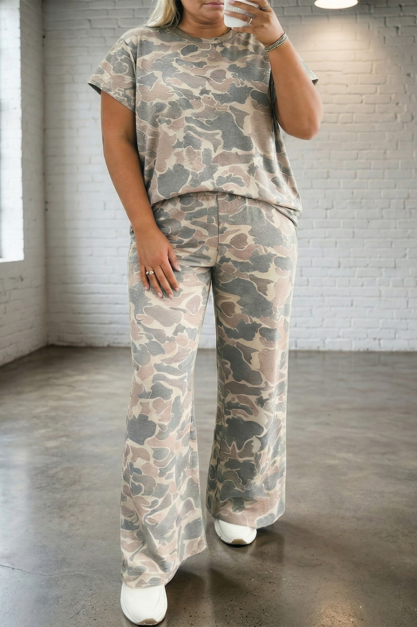 Multikleurige retro camouflageprint plus size 2-delige outfit