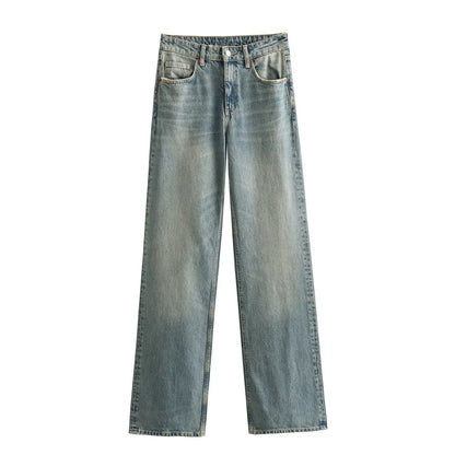 Jeans met hoge taille en rechte wijde pijpen voor dames