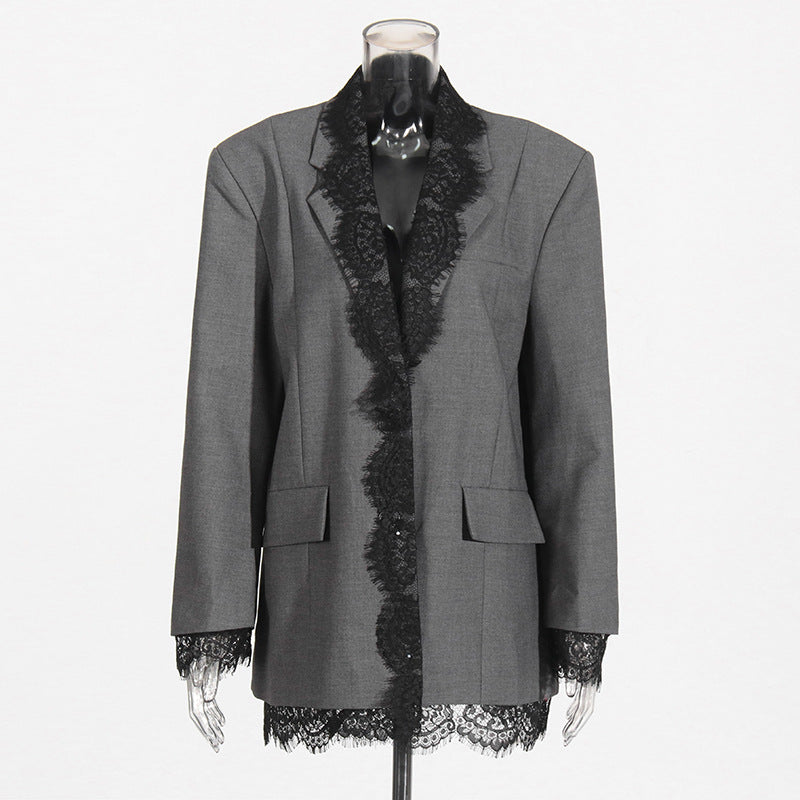 Elegant Lace Embroidered Blazer Jacket
