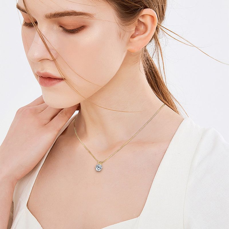 Classic Six-Prong Moissanite Necklace Sterling Silver