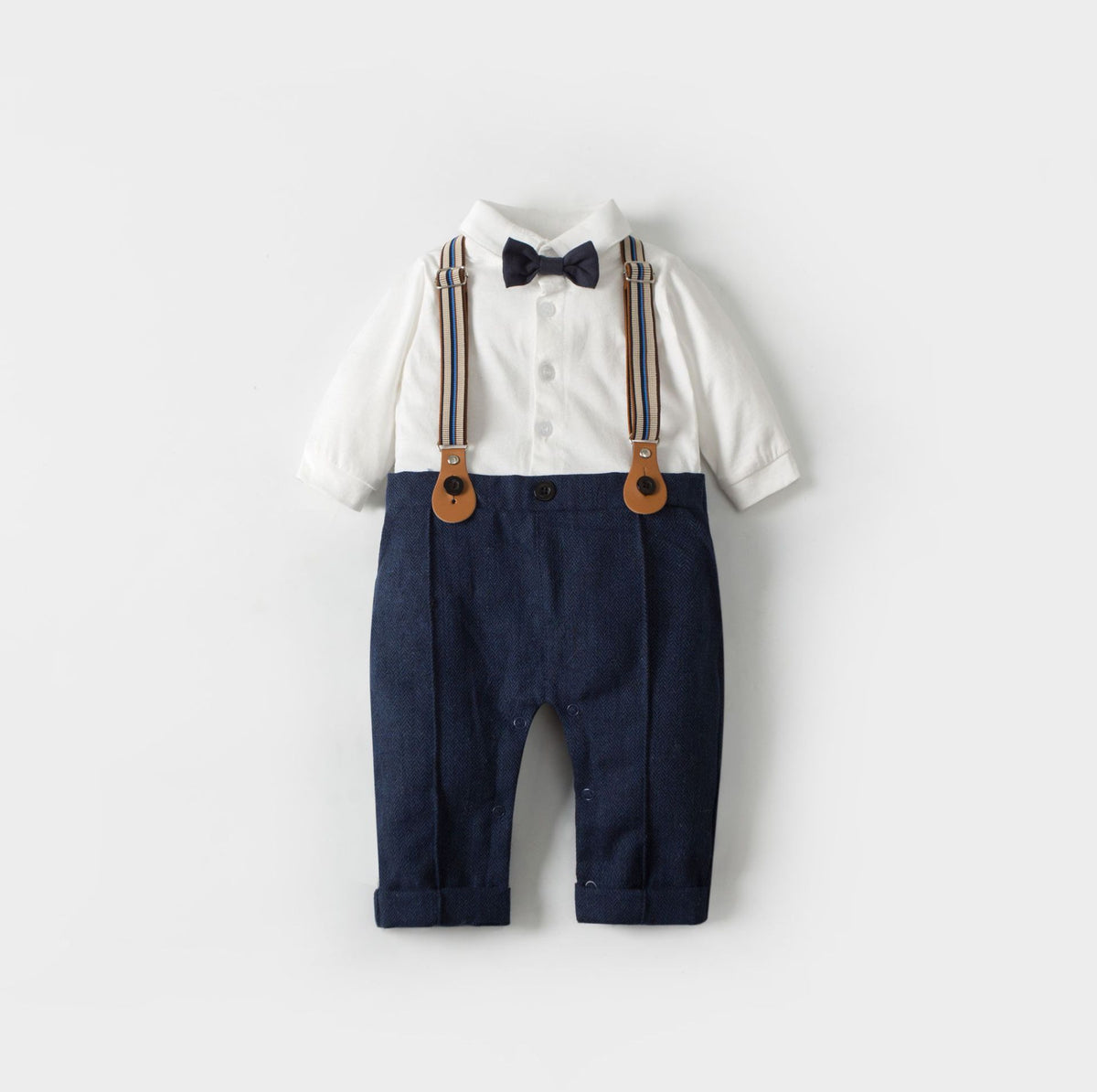 Boys Gentleman Suspender Romper Vest Set Short Sleeve Bow Tie Casual Two Piece Outfit