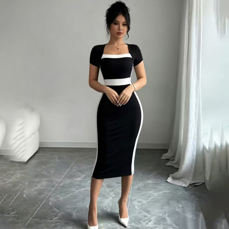 Bodycon Square Neck Cap Sleeve Dress
