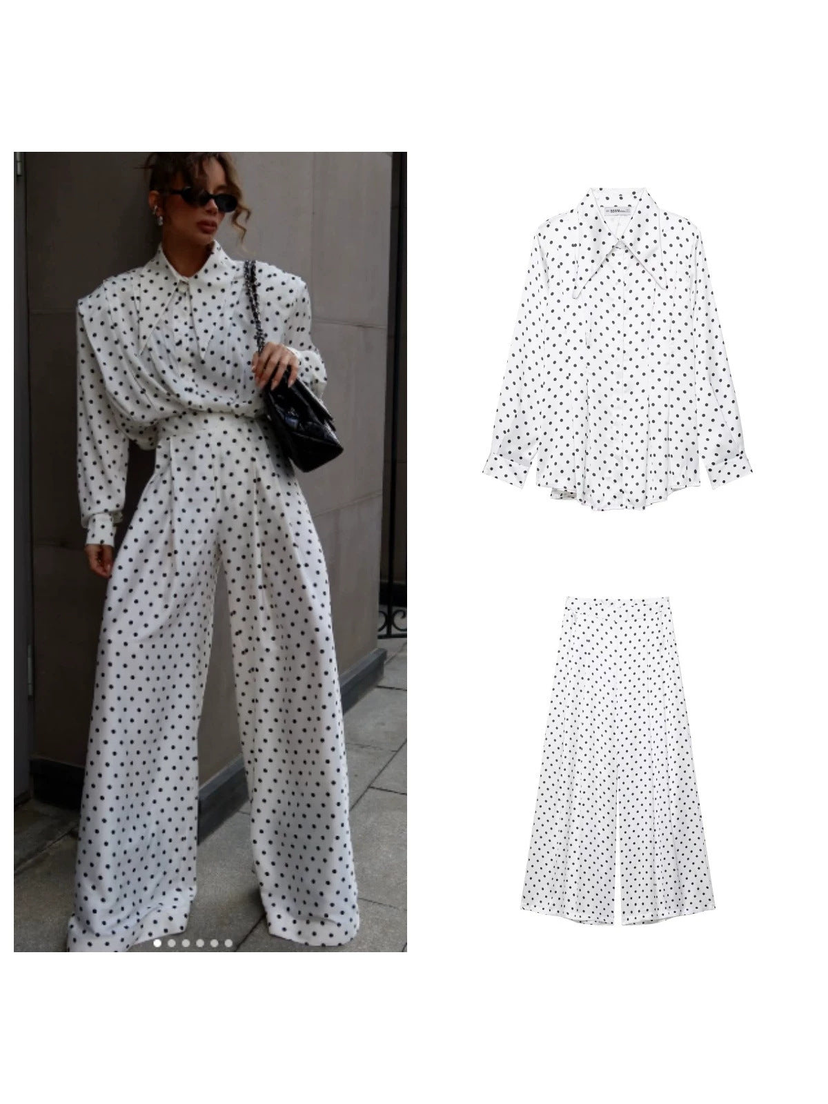 Women's Polka Dot Shirt and High-Waisted Pants