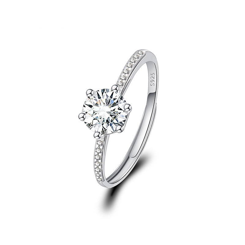 Adjustable Cubic Zirconia Ring Women Classic Six Claw Design