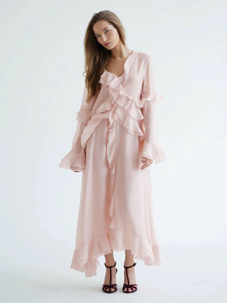 Elegant Ruffle Hem V-Neck Dress