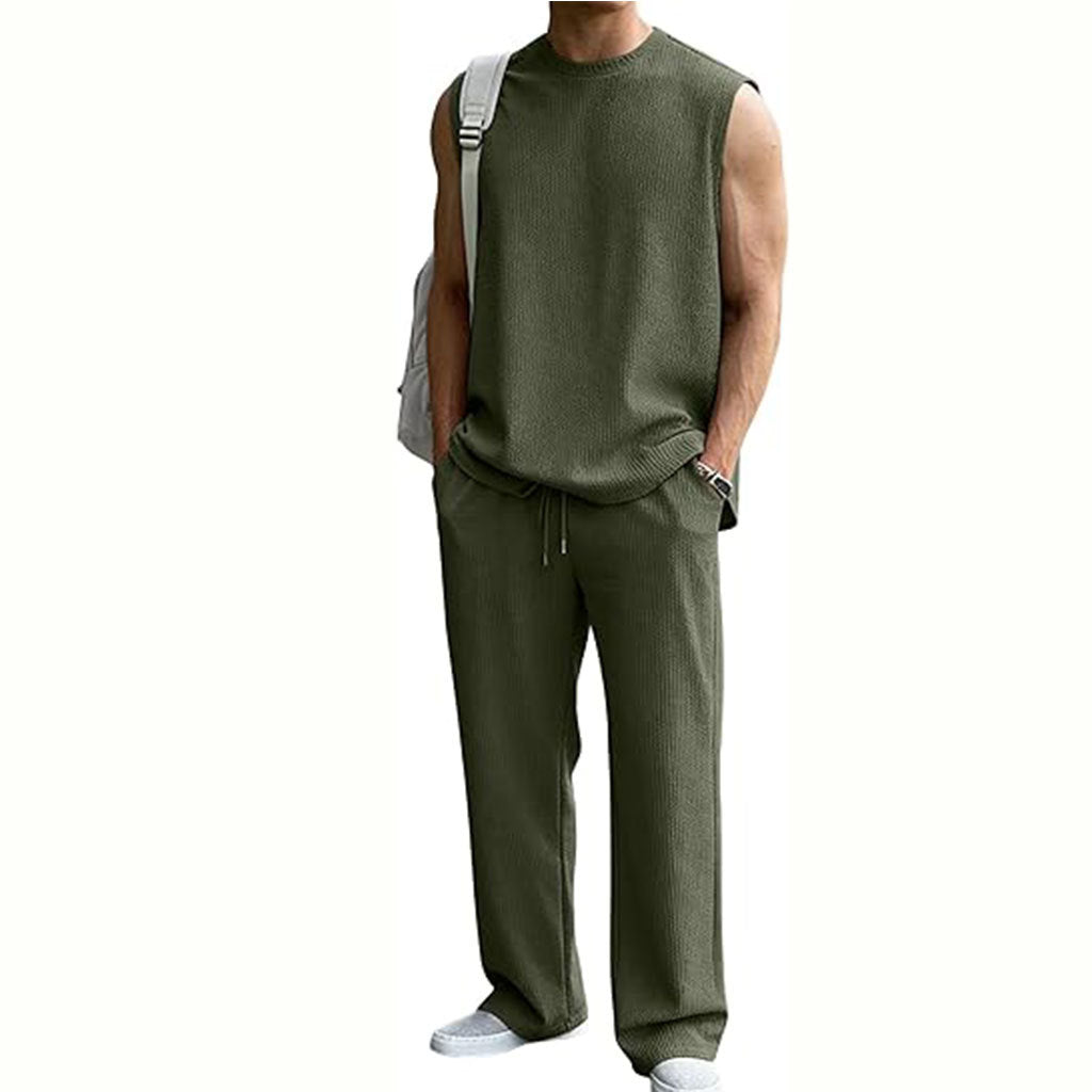 Men's Jacquard Ribbed Tank Top and Pants Set