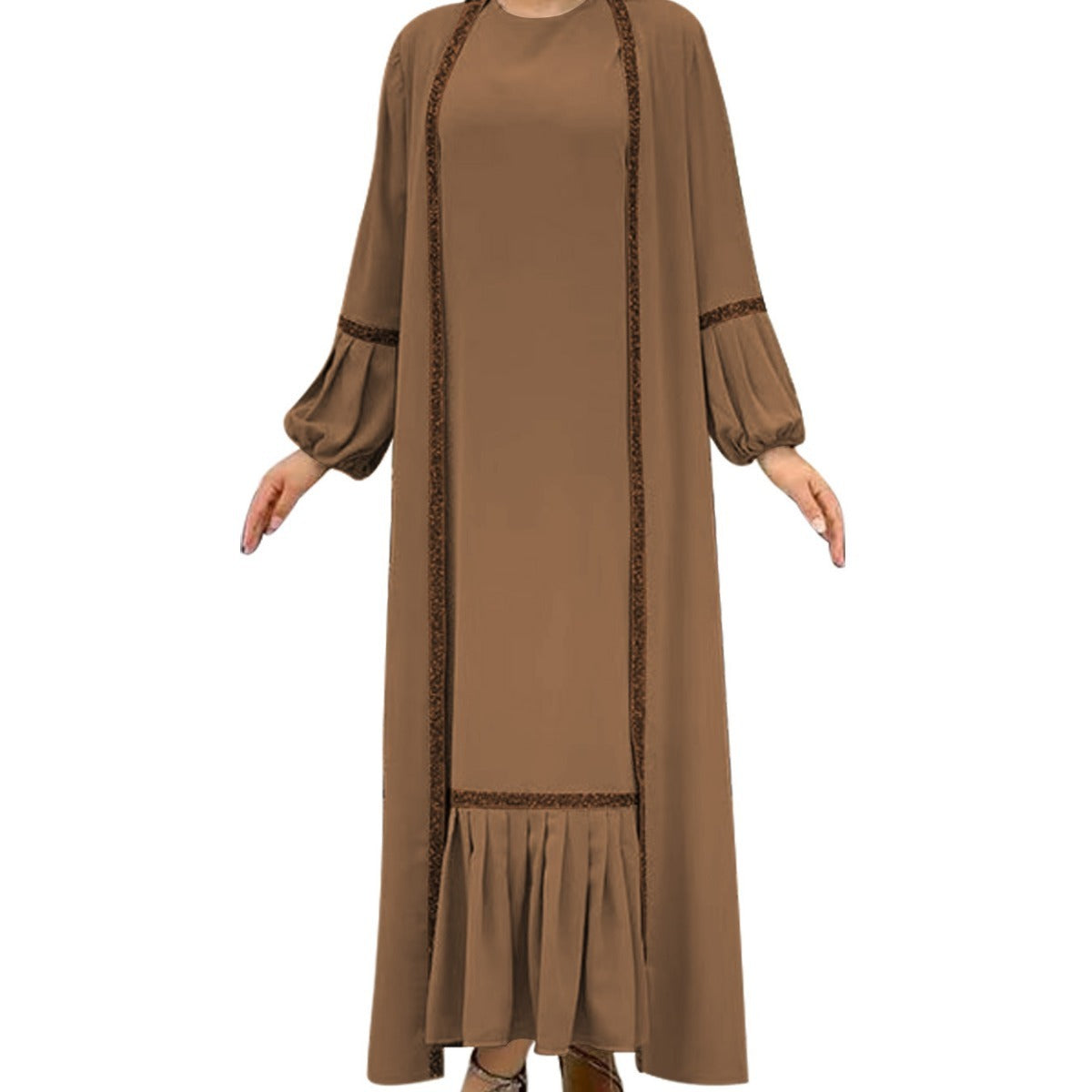 Effen kleur pailletten elegante Dubai jurk met vest