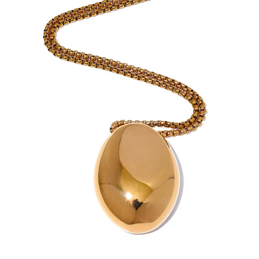 Simple Oval Pendant Necklace 18K Gold Plated Stainless Steel Jewelry